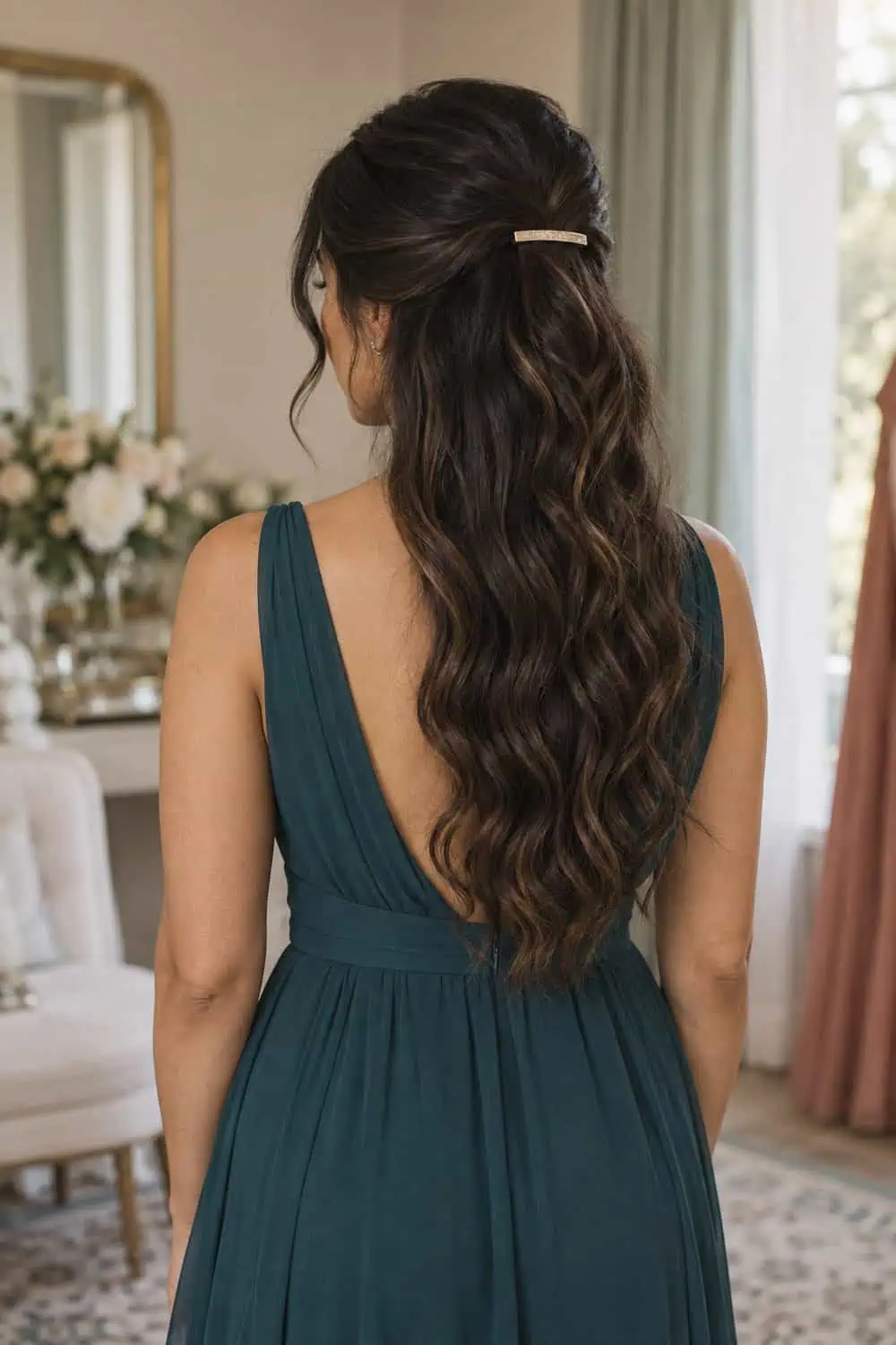 Half-Up Barrette on Natural Waves wedding inspiration