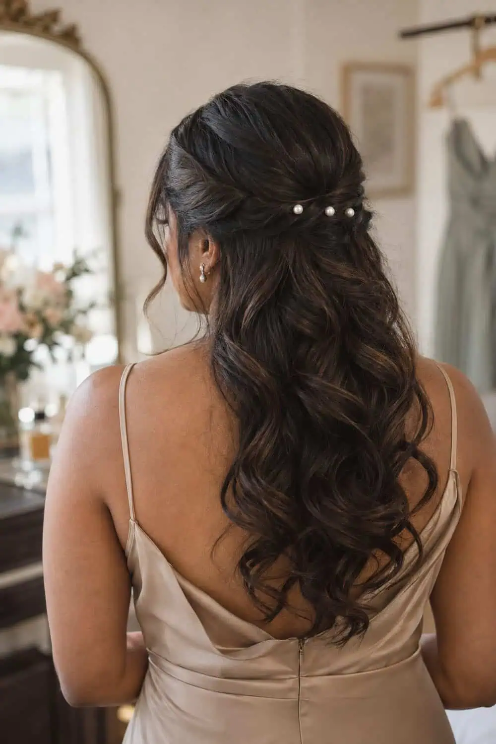 Half-Up Pearl Pin Row wedding inspiration