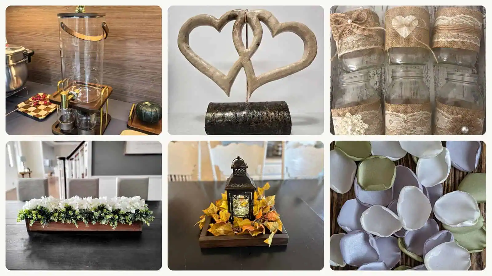 A selection of the rustic wedding centerpieces in this roundup