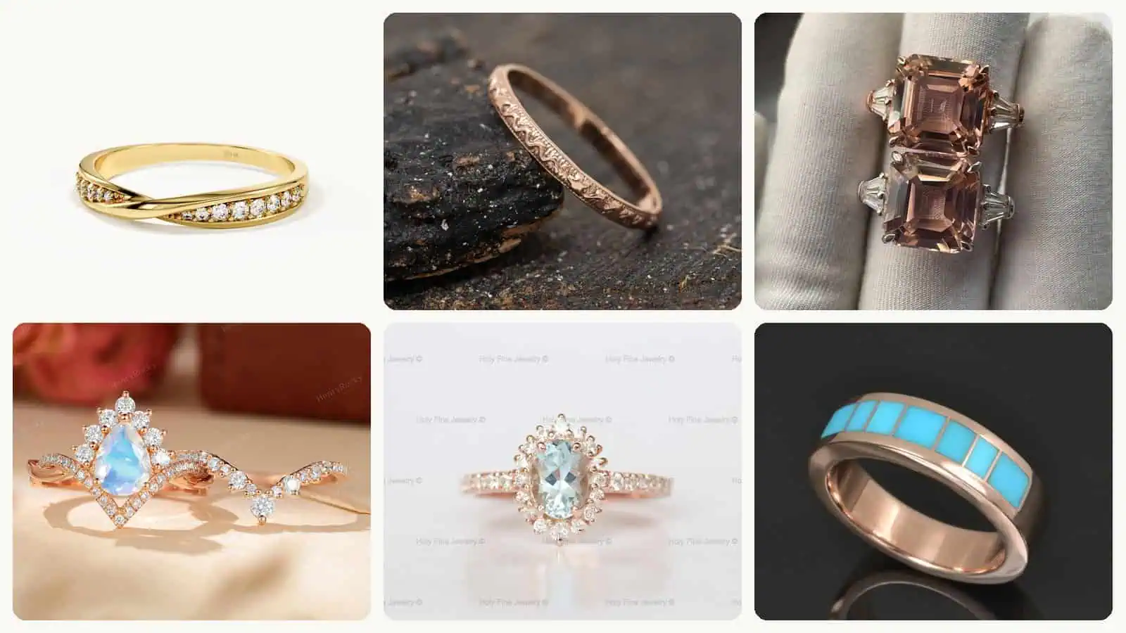 A selection of the rose gold wedding rings in this roundup