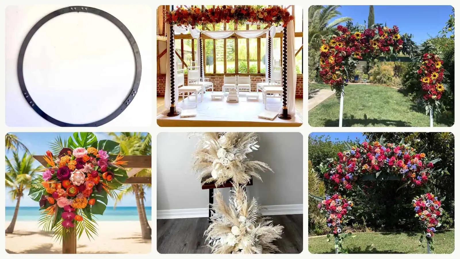 A selection of the wedding arches for the ceremony in this roundup