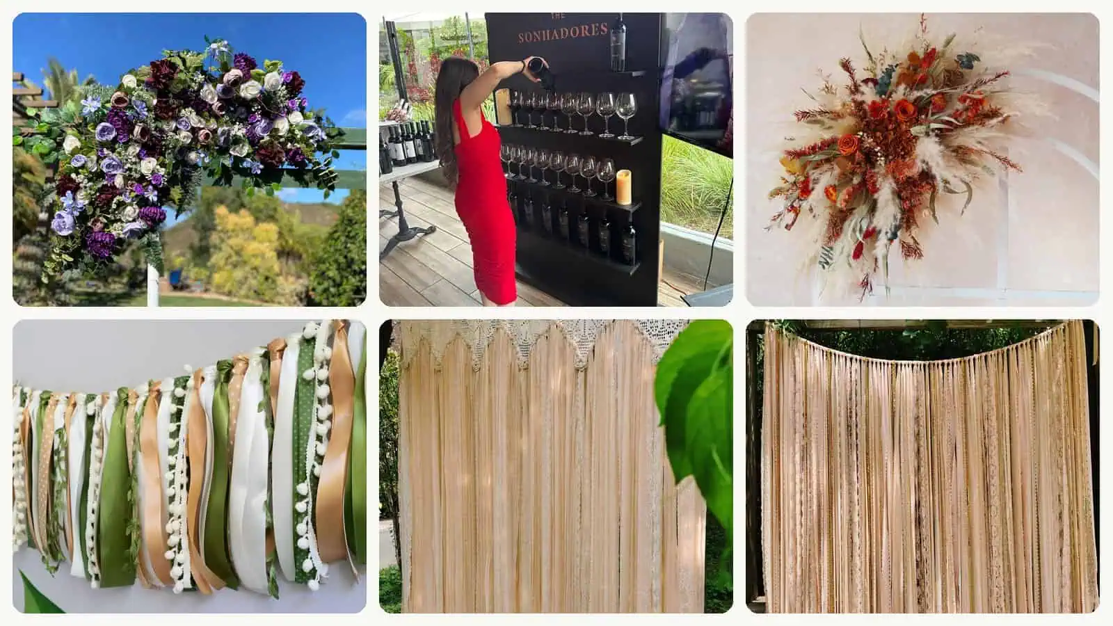 A selection of the rustic boho wedding backdrops in this roundup
