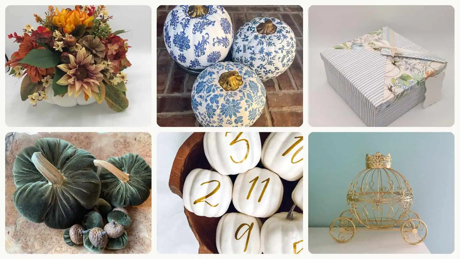 A selection of the white pumpkin wedding centerpieces in this roundup