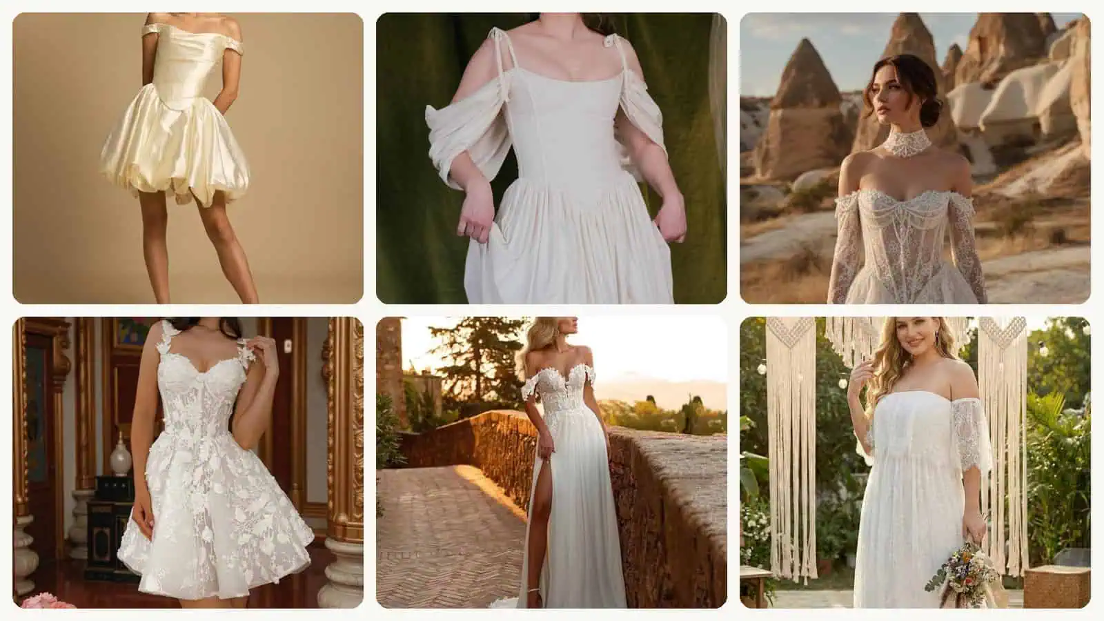 A selection of the off-the-shoulder wedding dresses in this roundup