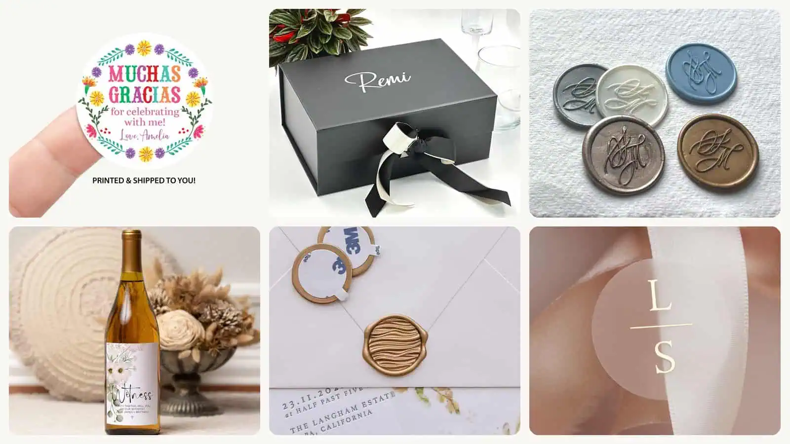 A selection of the wedding favor stickers in this roundup