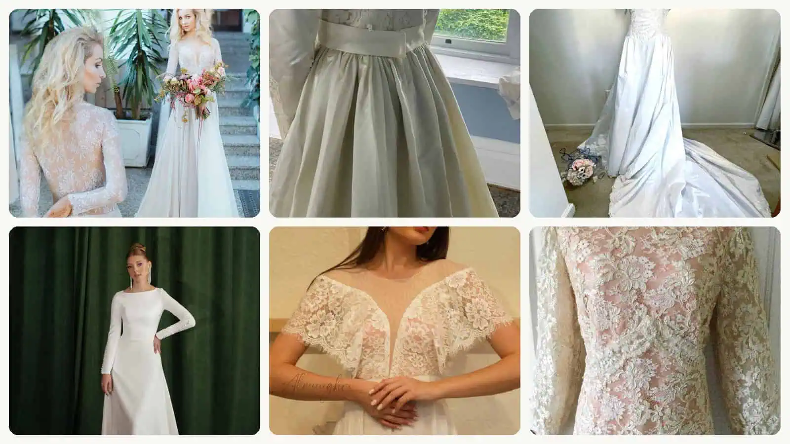 A selection of the long-sleeve wedding dresses in this roundup