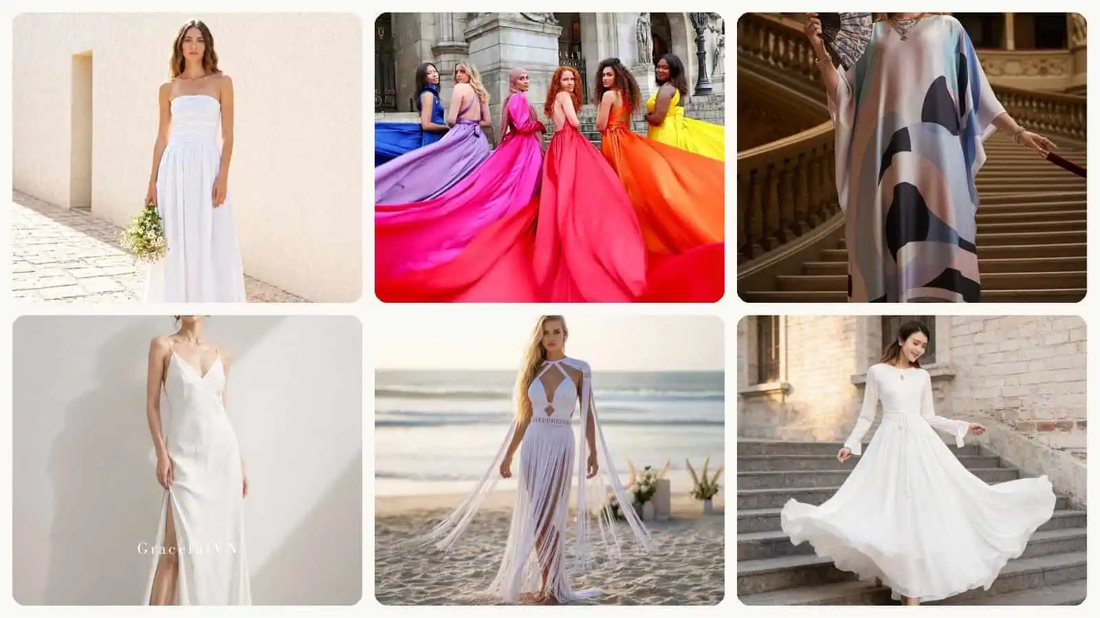 A selection of the beach wedding gowns picks in this roundup