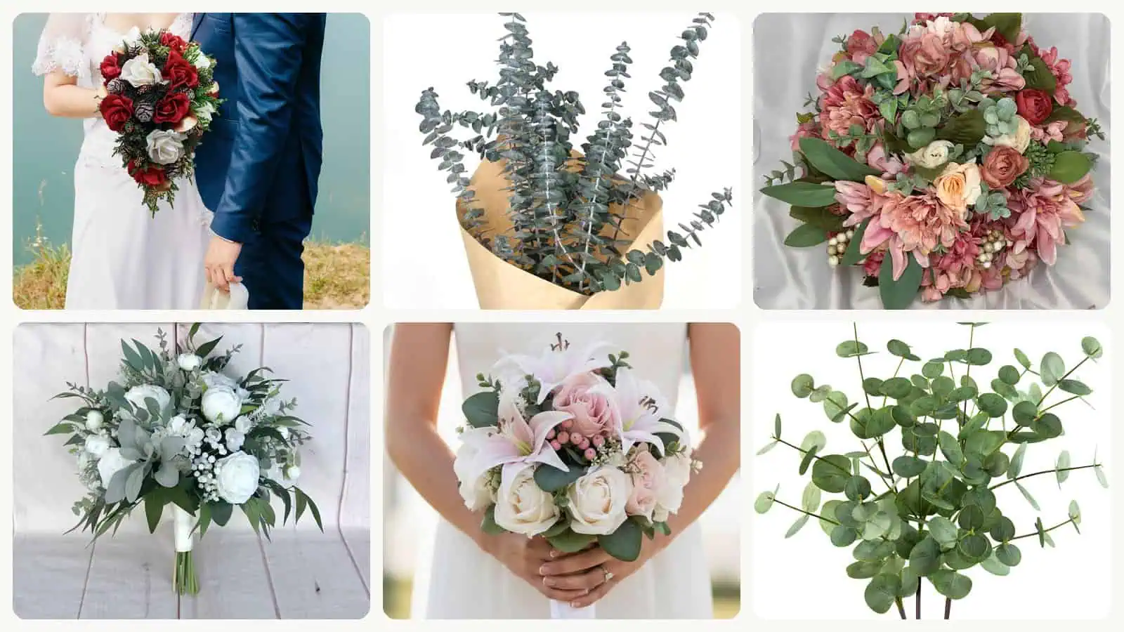 A selection of the eucalyptus wedding bouquets in this roundup