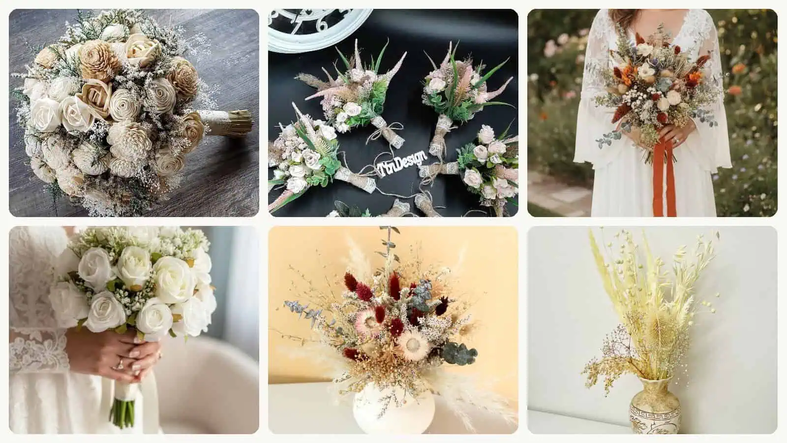 A selection of the neutral wedding bouquets picks in this roundup