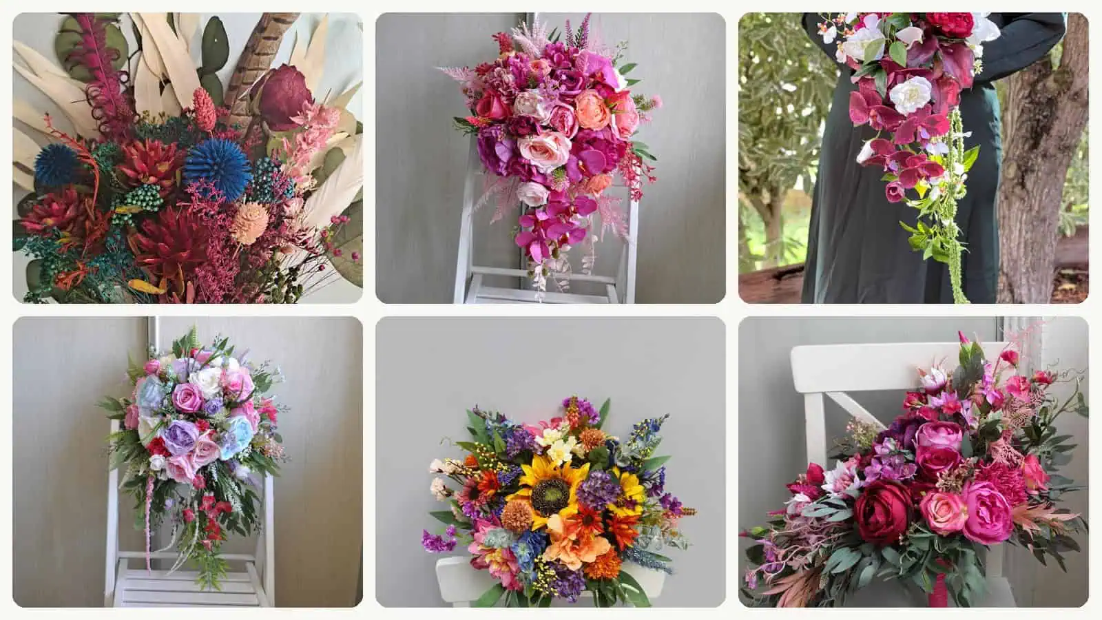 A selection of the jewel tone wedding bouquets in this roundup