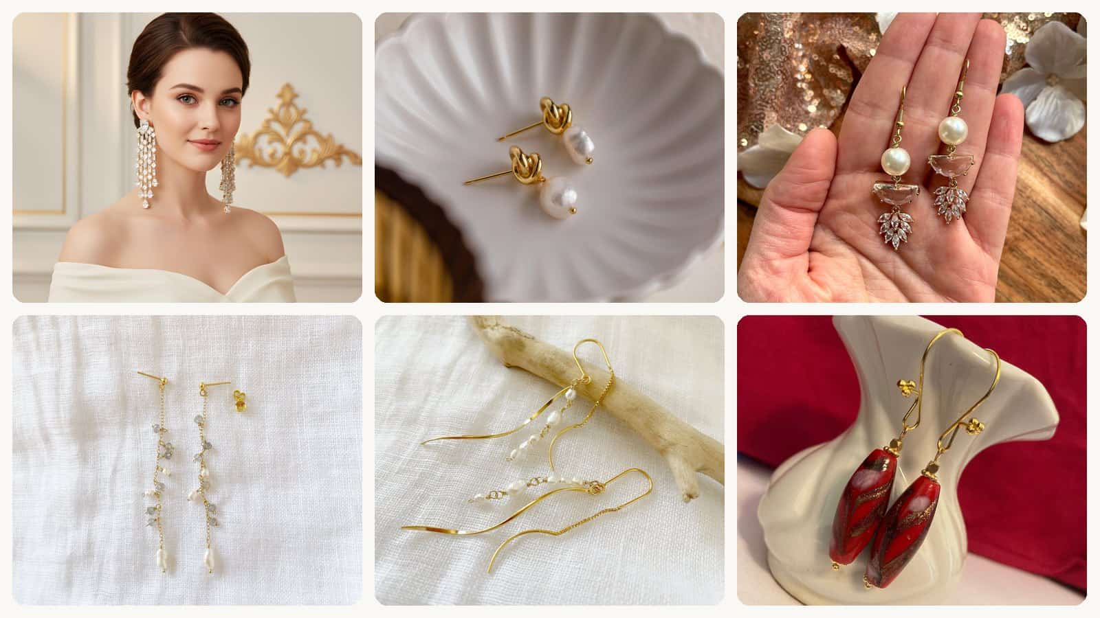 A selection of the gold wedding earrings in this roundup
