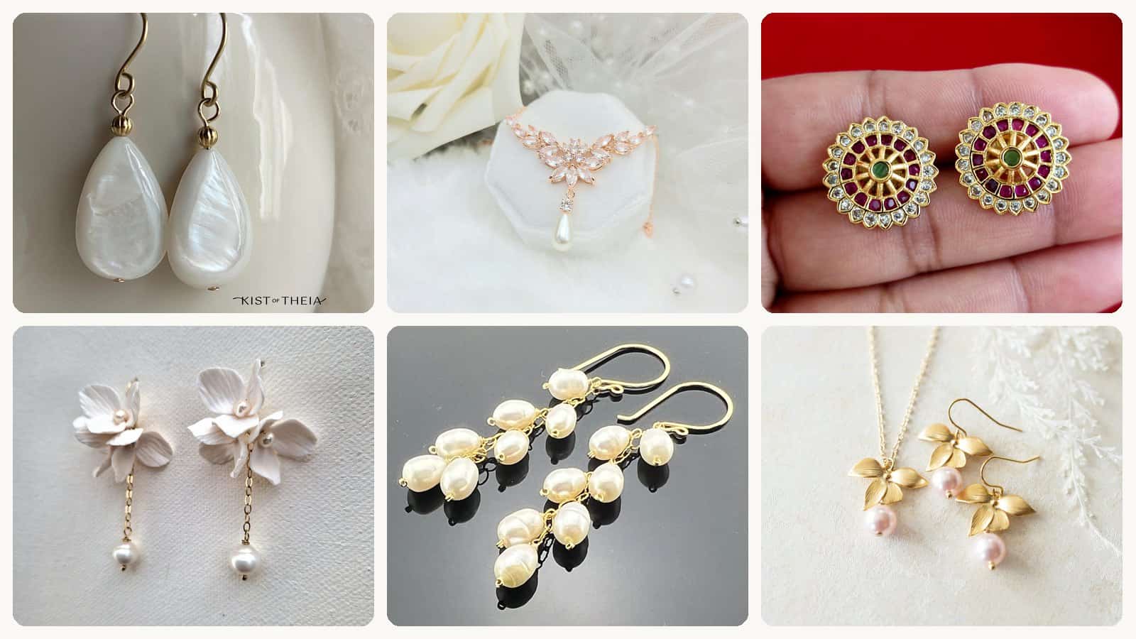 A selection of the gold and pearl wedding earrings in this roundup