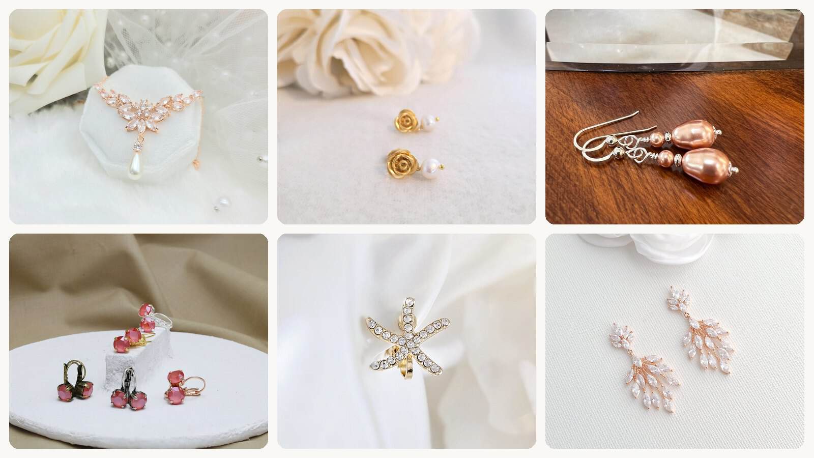 A selection of the rose gold wedding earrings in this roundup