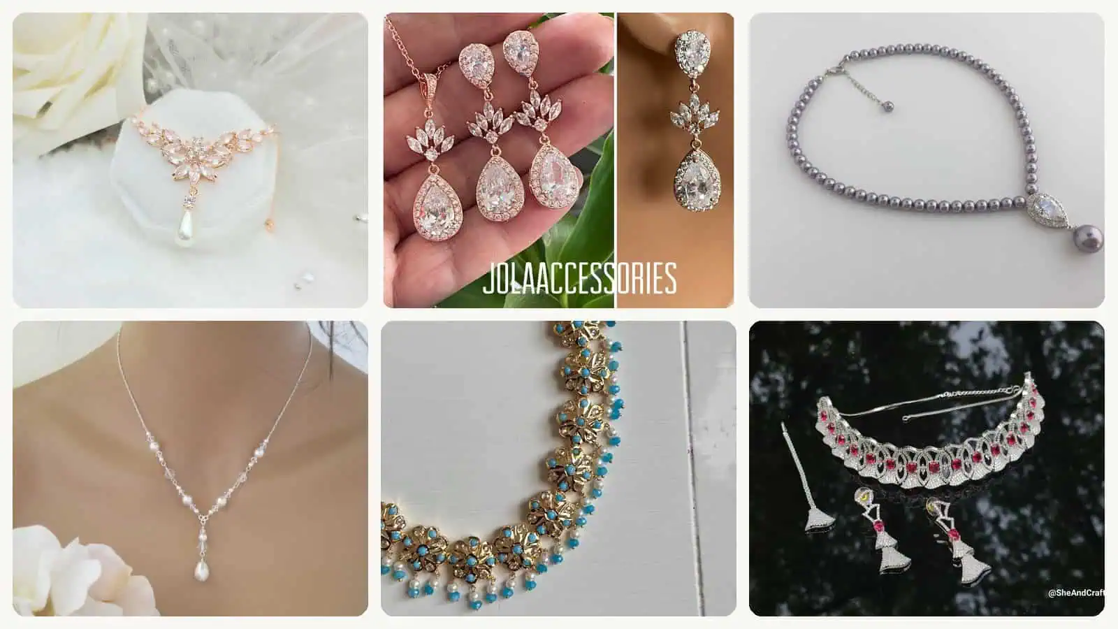 A selection of the wedding earring and necklace sets in this roundup