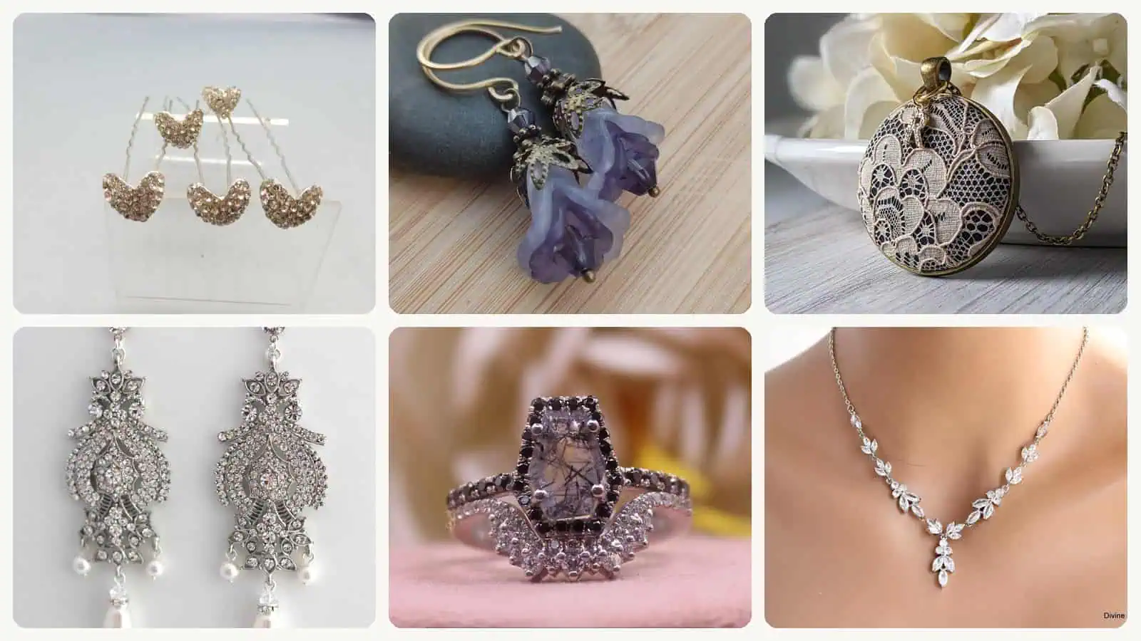 A selection of the vintage wedding jewelry in this roundup