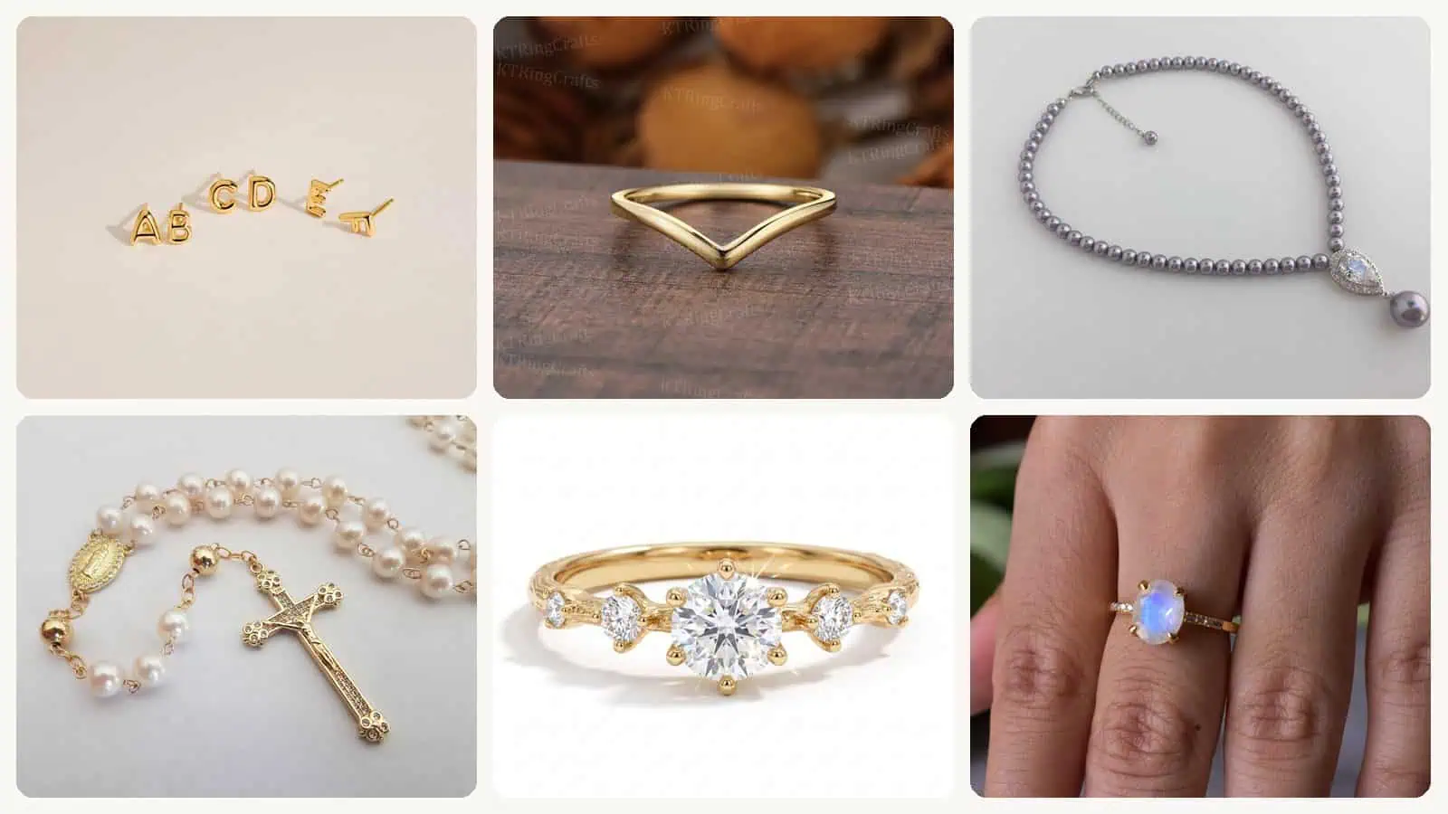 A selection of the quiet luxury wedding jewelry in this roundup