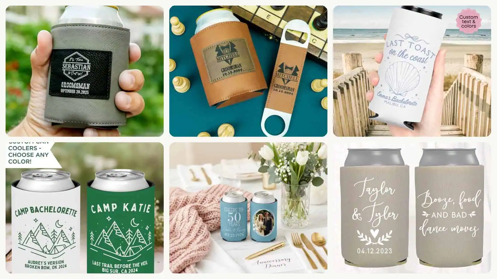 A selection of the wedding koozie favors in this roundup