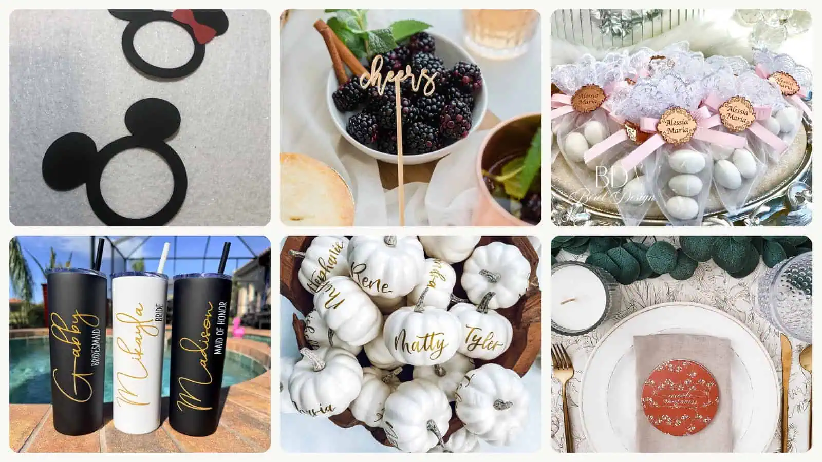 A selection of the useful wedding favors for guests in this roundup