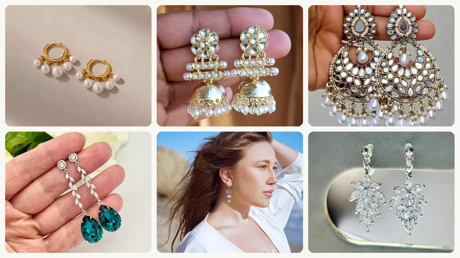 A selection of the wedding earrings for wearing hair down in this roundup