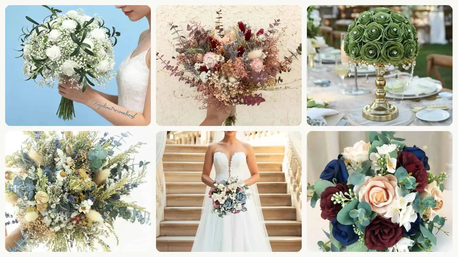 A selection of the olive branch wedding bouquets picks in this roundup