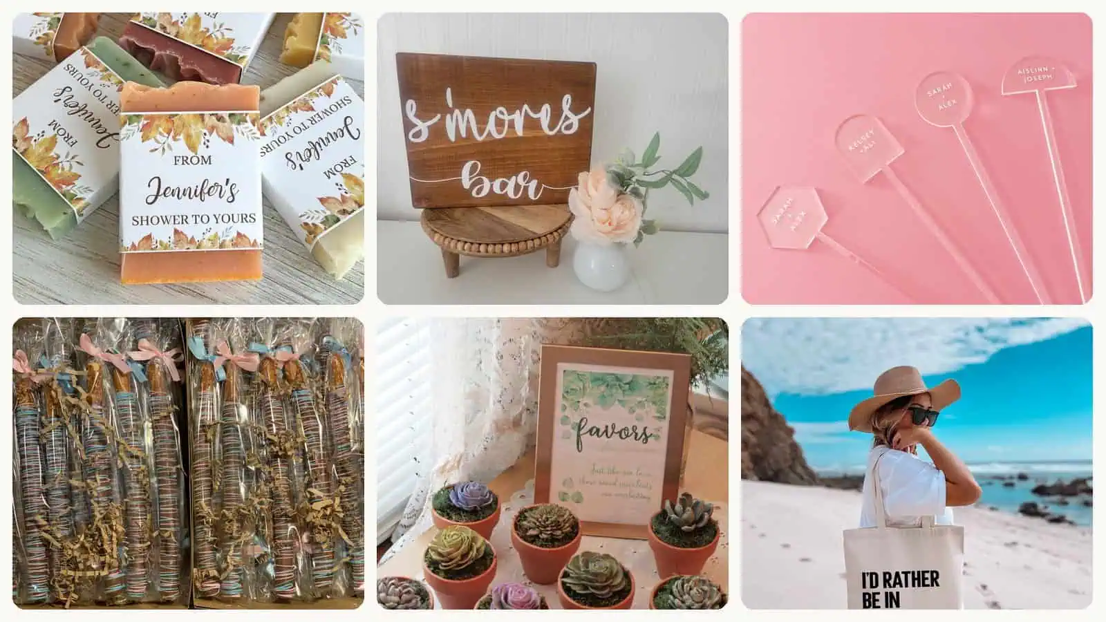 A selection of the Wedding Favors for Guests in this roundup