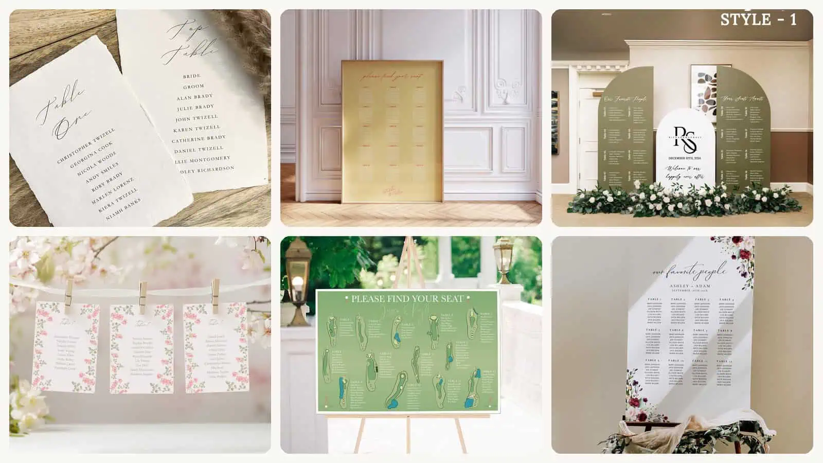 A selection of the Wedding Seating Charts in this roundup