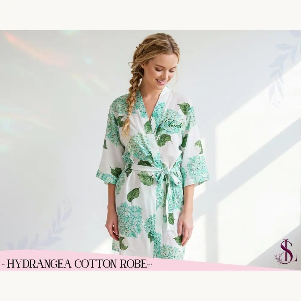 Hydrangea-Print Rayon Robes