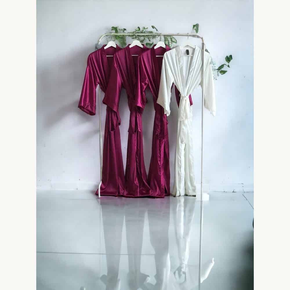 Long Berry-Toned Satin Robes