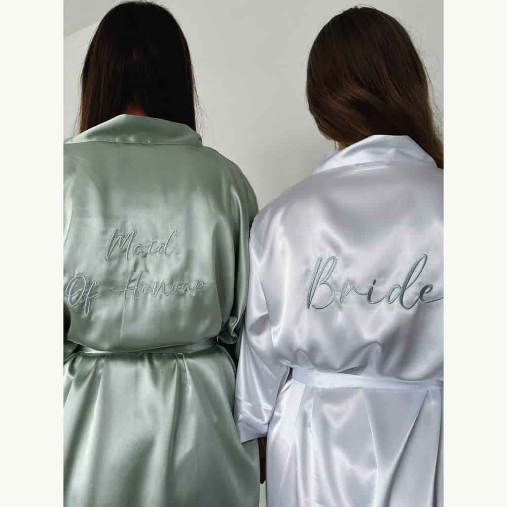 Sage Satin Robes with Embroidery