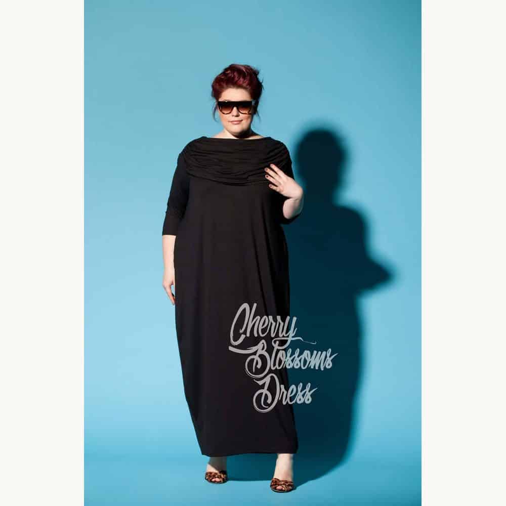 Black Plus Size Long-Sleeve Kaftan Dress