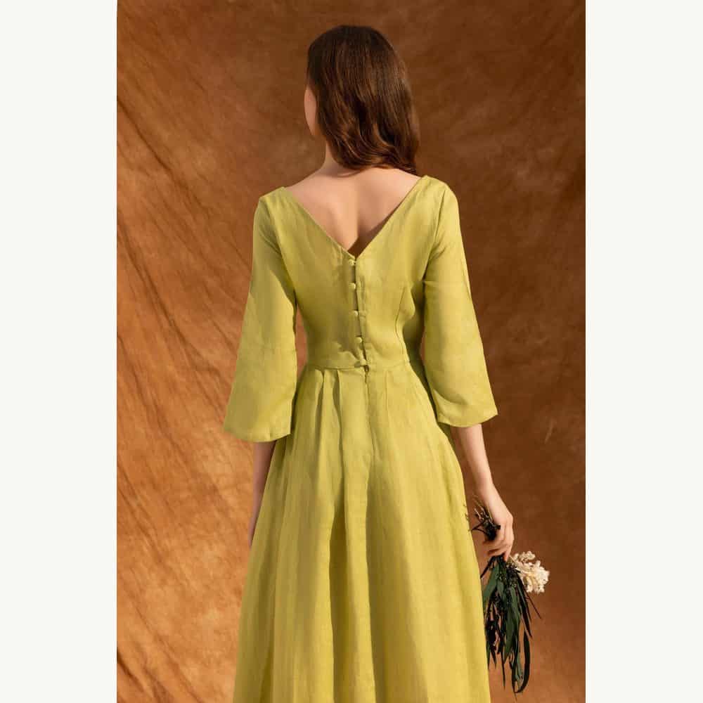 Boat-Neck Linen Midi Dress