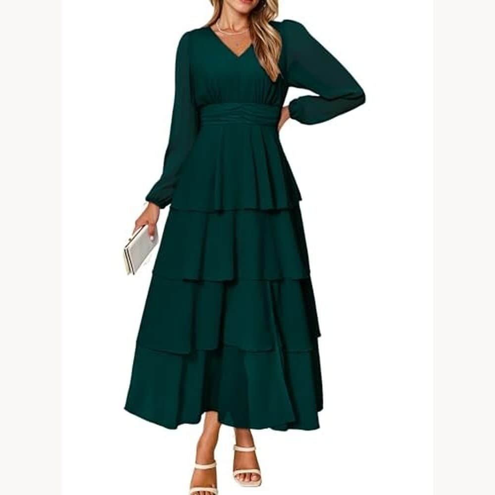 Dark Green Tiered Chiffon Maxi Dress