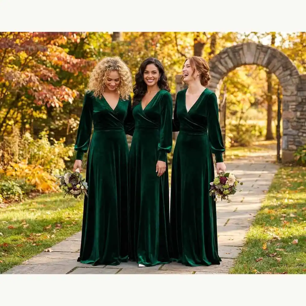 Emerald Long-Sleeve Velvet Maxi Dress