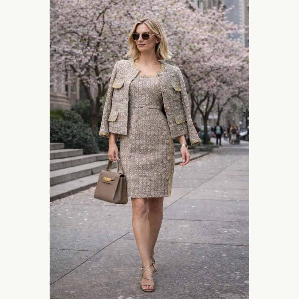 Golden Brown Tweed Jacket and Dress Set