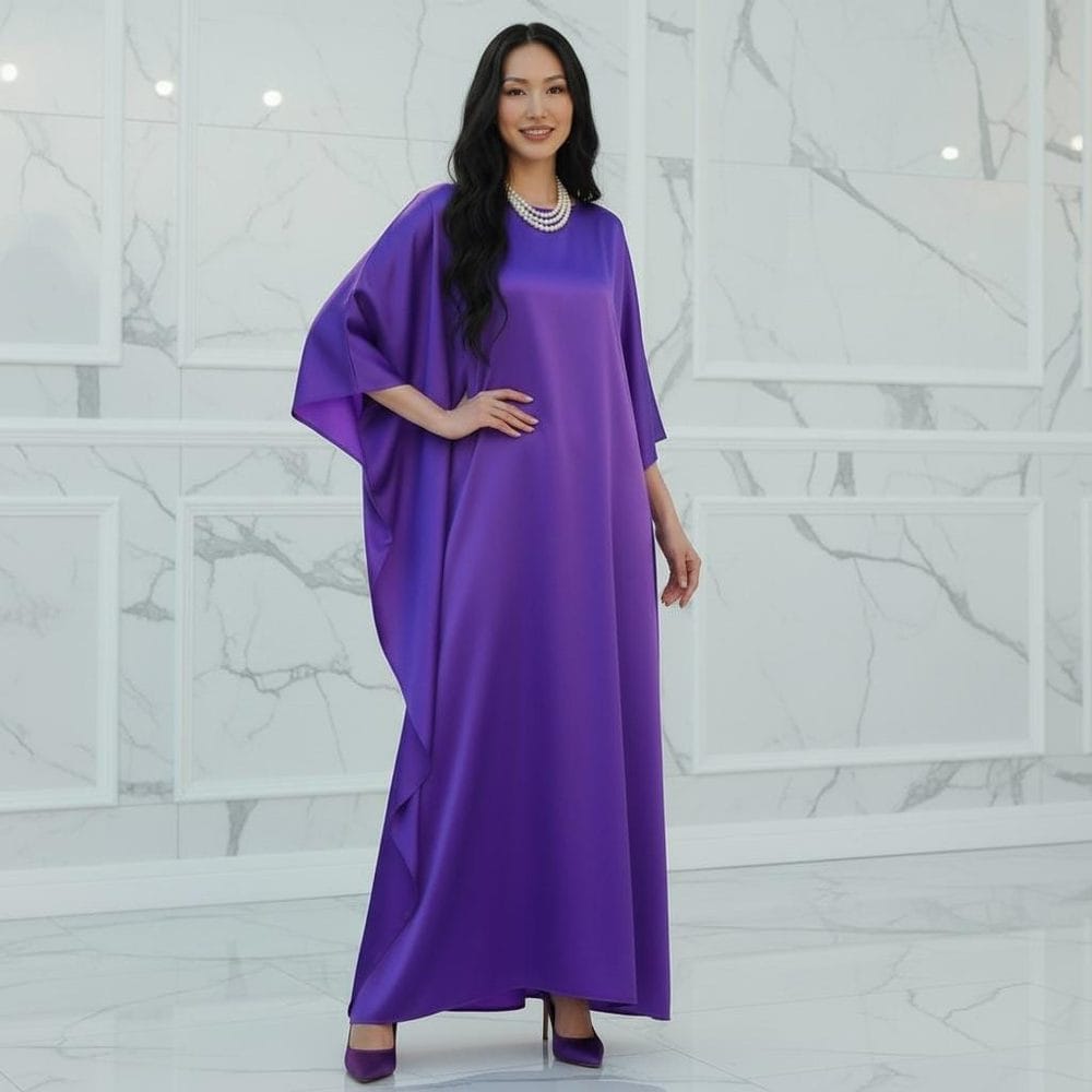 Royal Purple Long-Sleeve Silk Kaftan