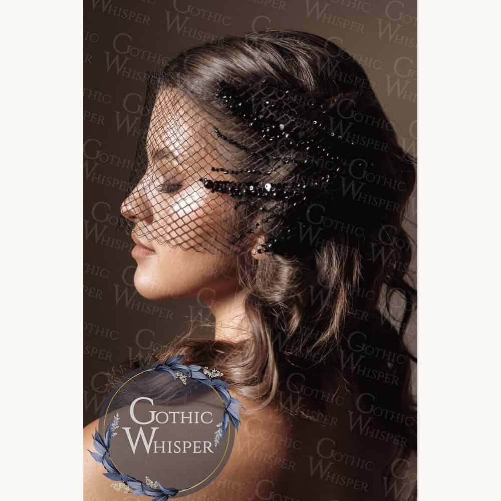 Black Victorian Lace Veil Headpiece