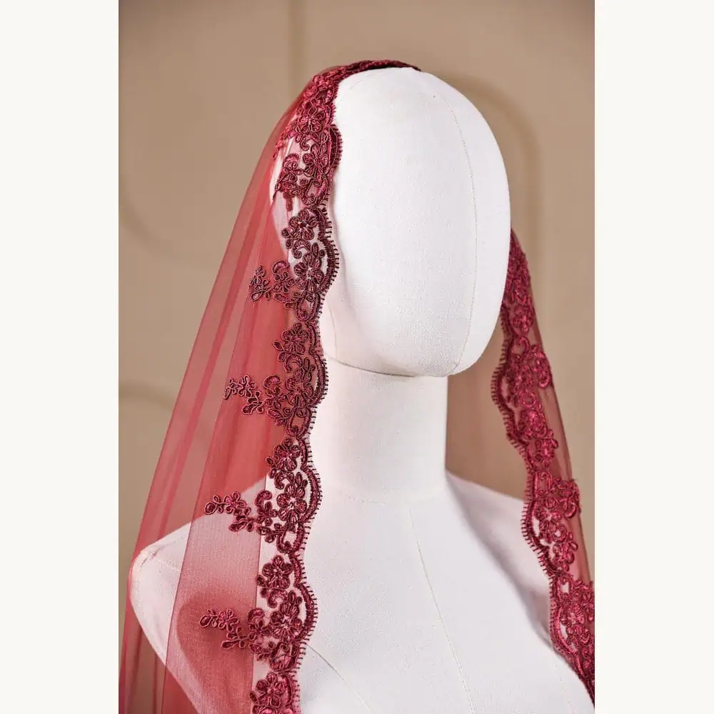 Burgundy Lace Mantilla Veil