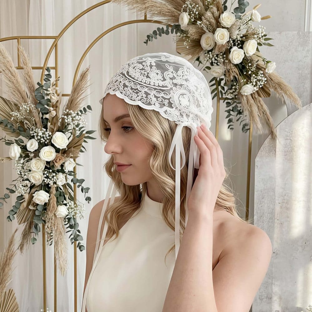 Cream Lace Juliet Bonnet Headpiece