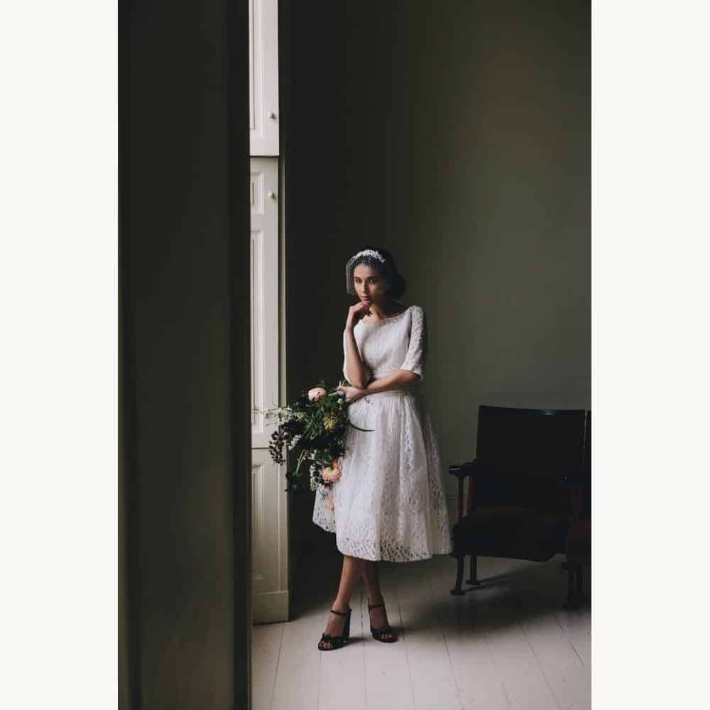 Ivory Beaded-Lace Birdcage Veil