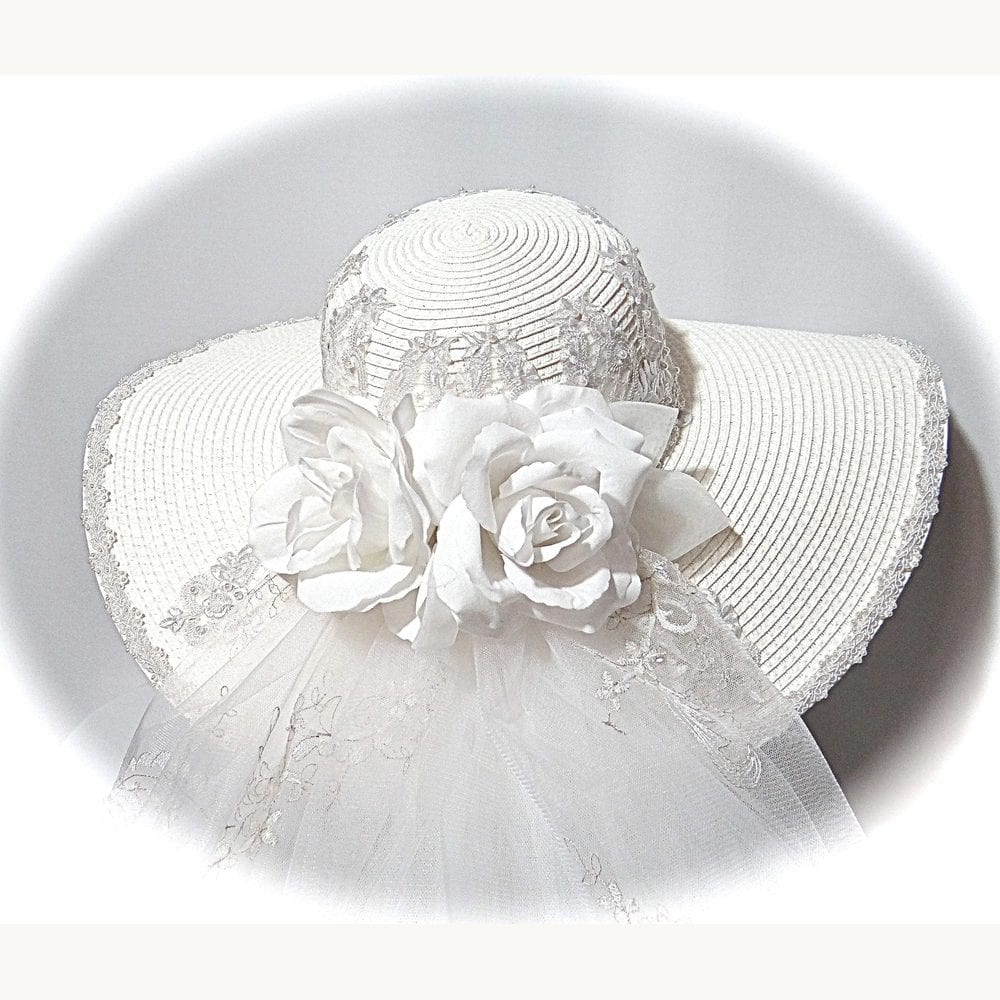 Victorian Lace Bridal Hat with Tulle Veil