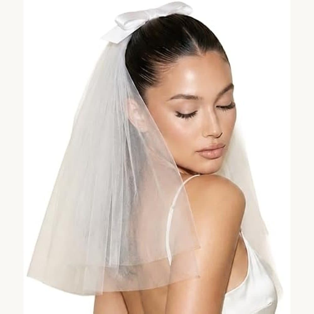 White Satin Bow Shoulder Veil