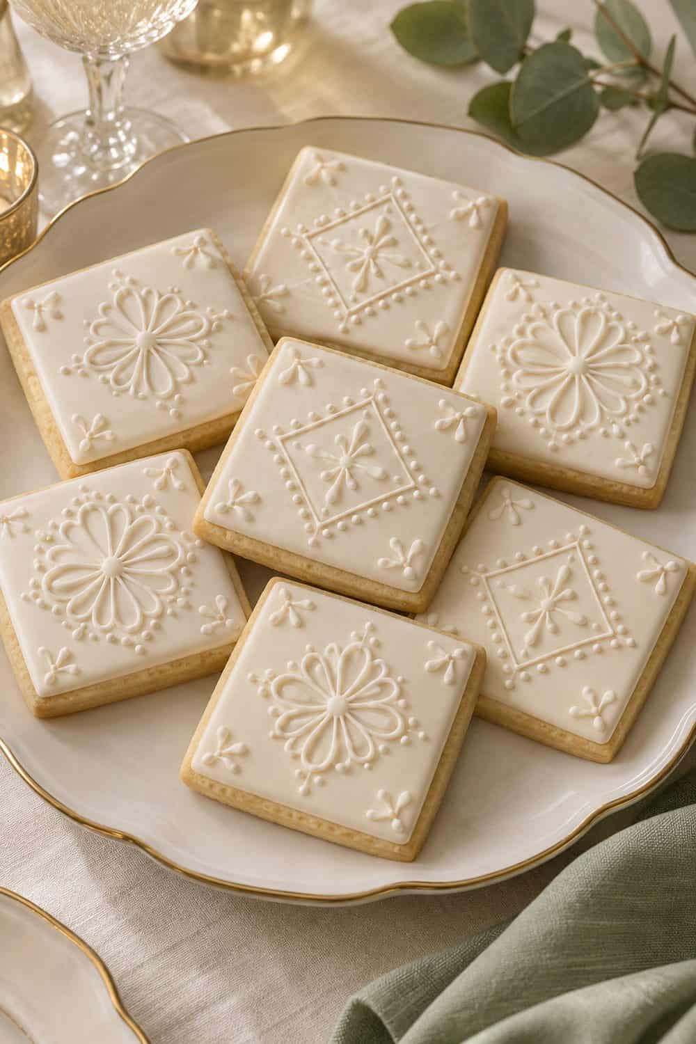 Lace-Pattern Square Cookies wedding inspiration