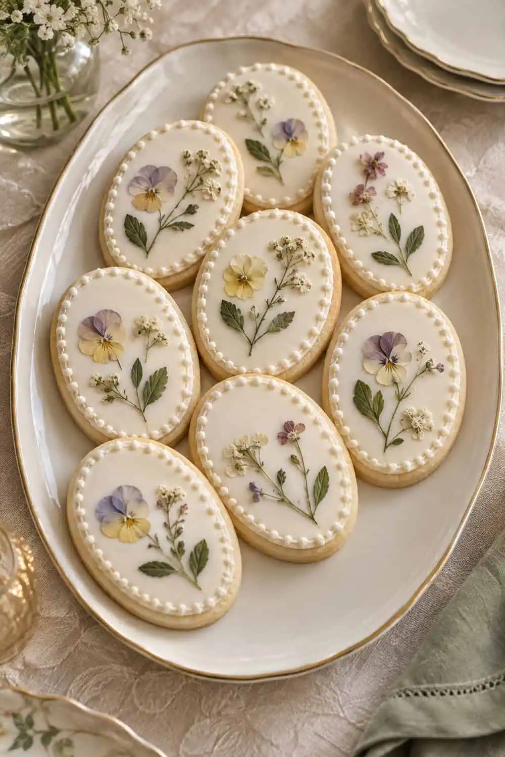 Pressed-Flower Oval Cookies wedding inspiration