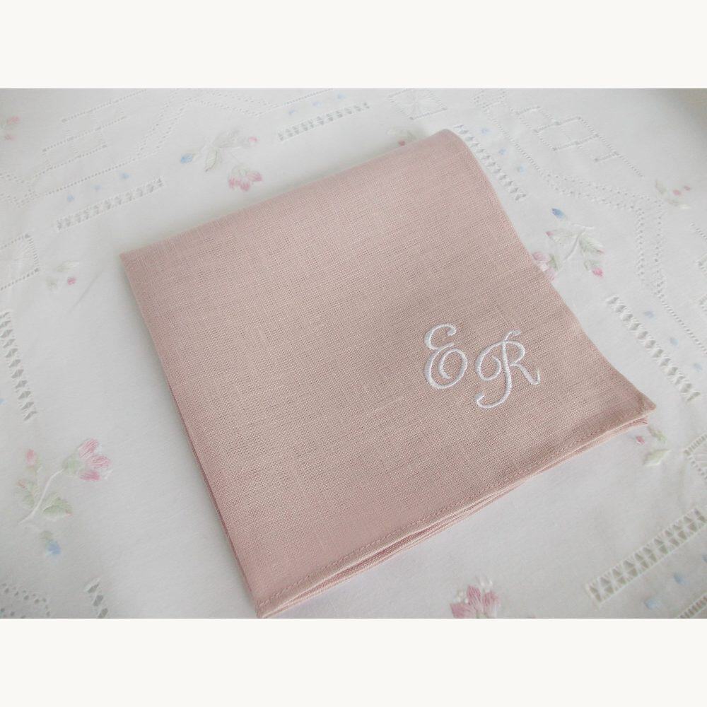 Blush Linen Initial Handkerchief