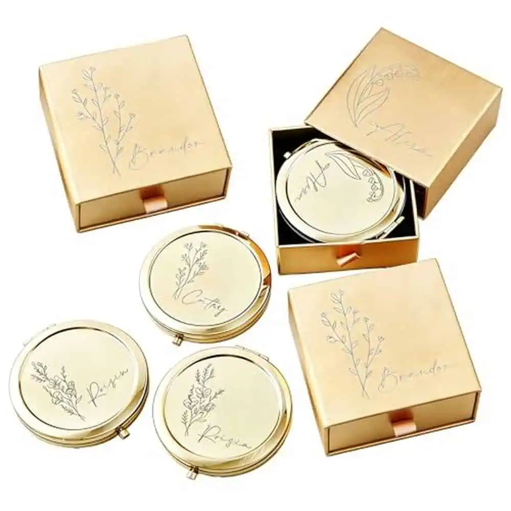 Engraved Floral Compact Mirror