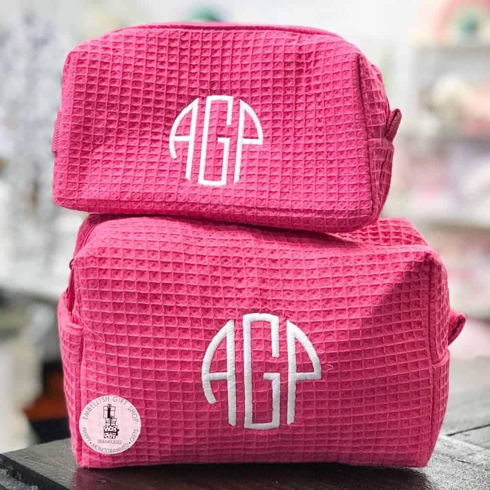 Waffle-Weave Monogram Cosmetic Bag