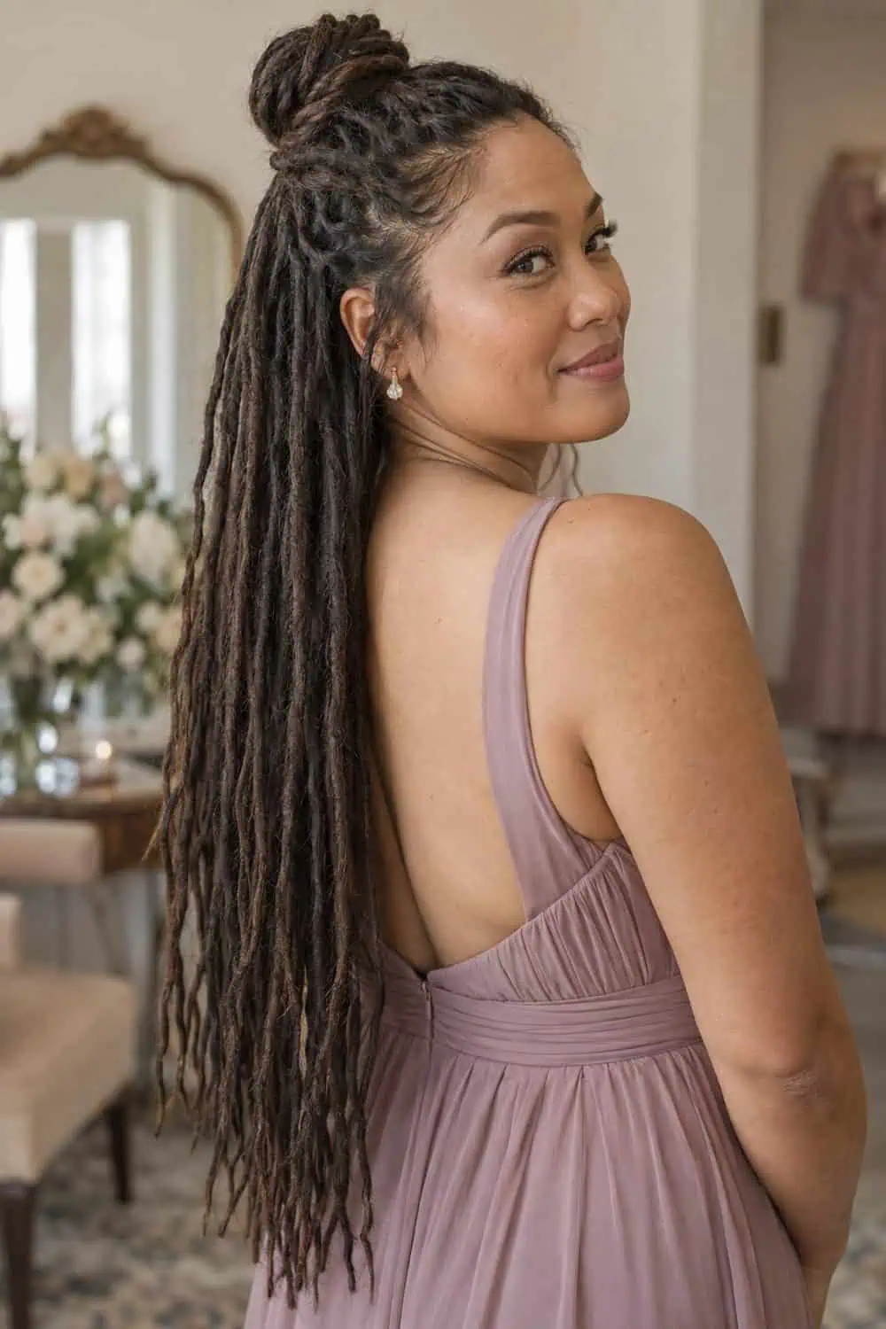 Long Locs Half-Up wedding inspiration