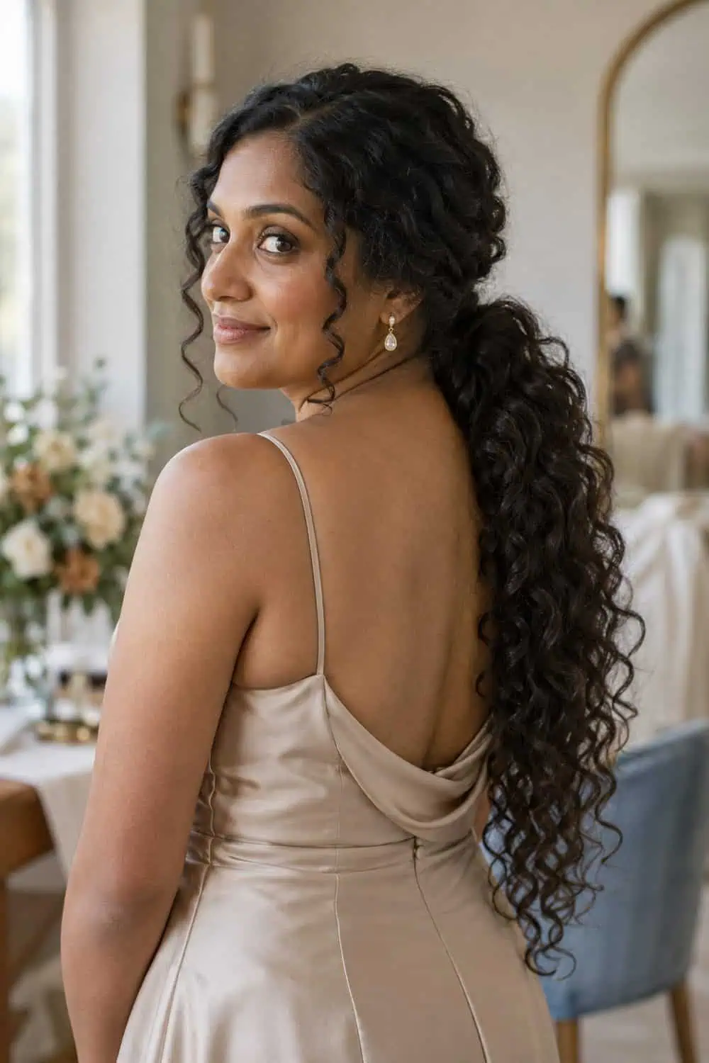 Low Ponytail with Long Curls wedding inspiration