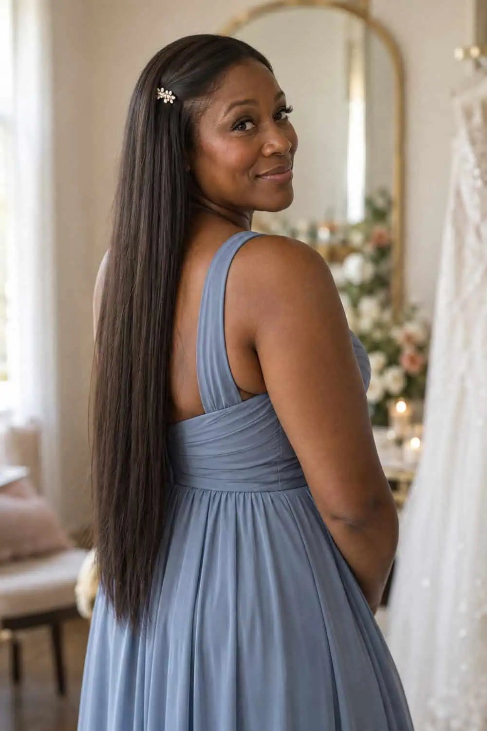 Straight Hair with Side Clip wedding inspiration