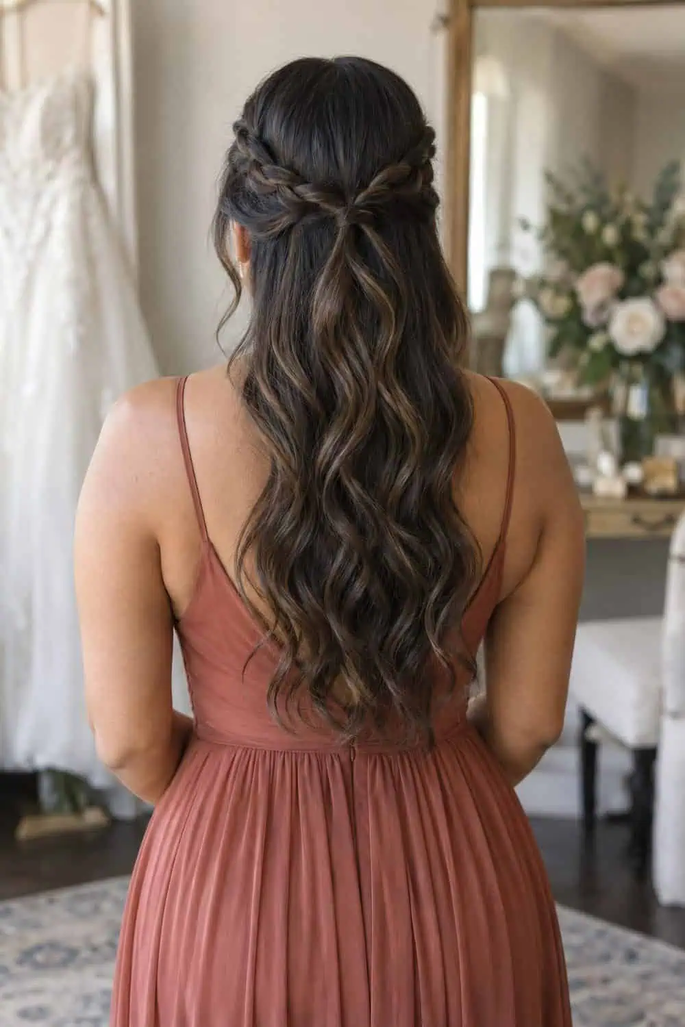 Twin Side Braids into Loose Waves wedding inspiration